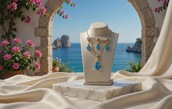Handmade Swiss Blue Topaz Teardrop Earrings & Necklace Set | 18K Gold Plated Sterling Silver | Curación Holística Healing Jewelry