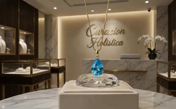 Stunning Handmade Swiss Blue Topaz Teardrop Necklace | 18K Gold Plated Sterling Silver | Curacion Holistica Luxury Jewelry