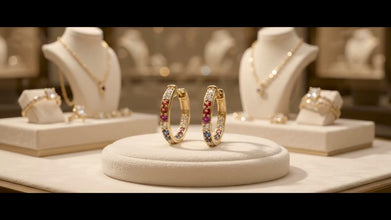 Pendientes de aro con gemas arcoíris hechos a mano | Plata de ley, chapado en oro de 18k, sin níquel | Artesanía española, serie limitada